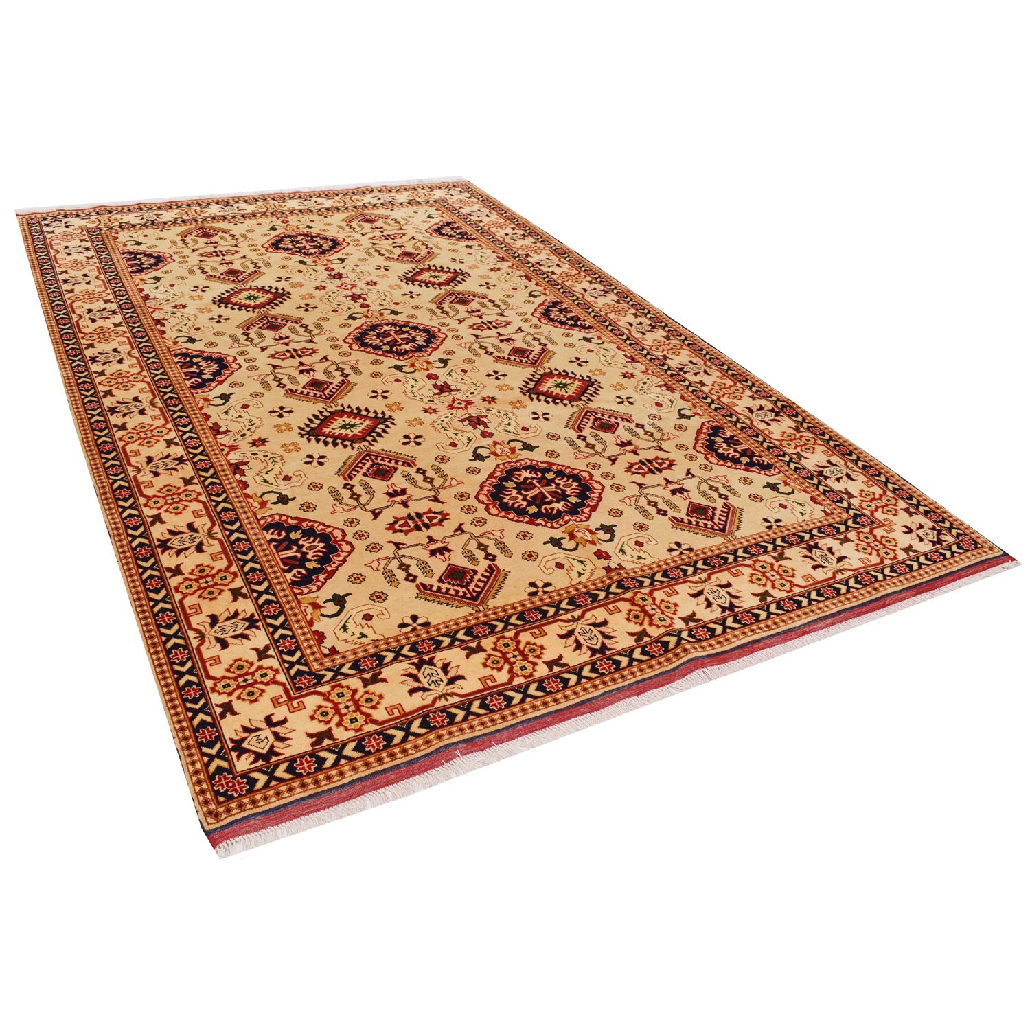 Oriental Area Rug Handmade Beige Geometric 7x10 ft