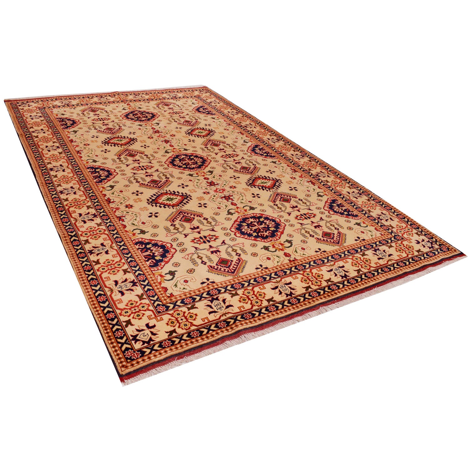Oriental Area Rug Handmade Beige Geometric 7x10 ft