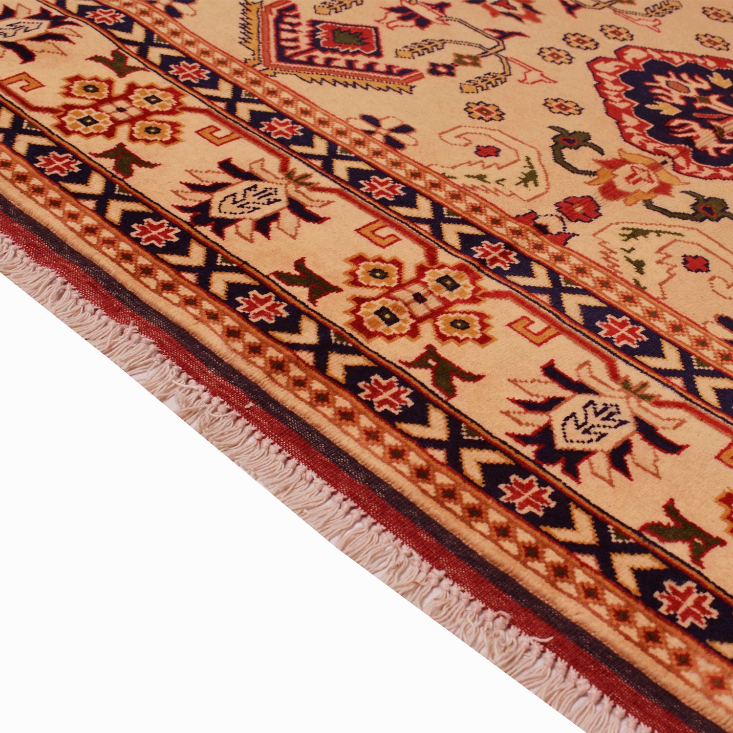 Oriental Area Rug Handmade Beige Geometric 7x10 ft