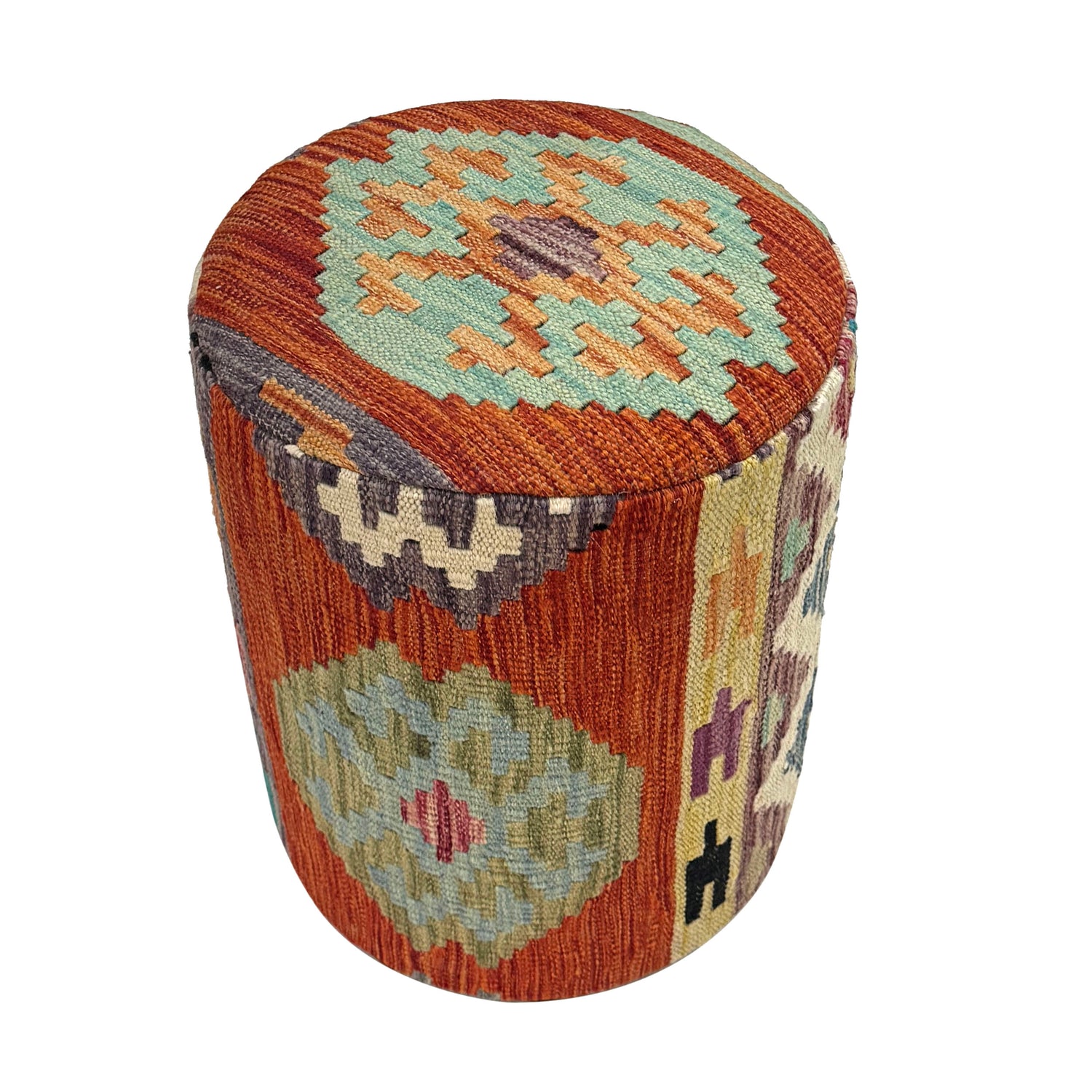 Vegetable Kilim Stool Cover Handmade Multi Geometric 1x1 ft