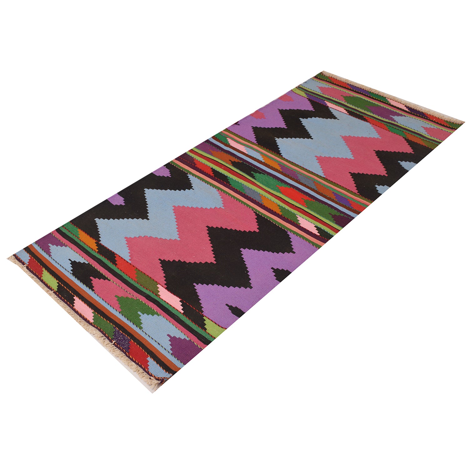 Table Sheet Runner Rug Handmade Multi Curvilinear 5' Runner