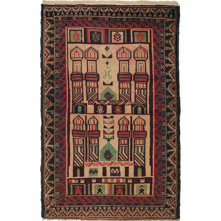 Baluchi Rug Handmade Beige Prayer Design 3x5 ft