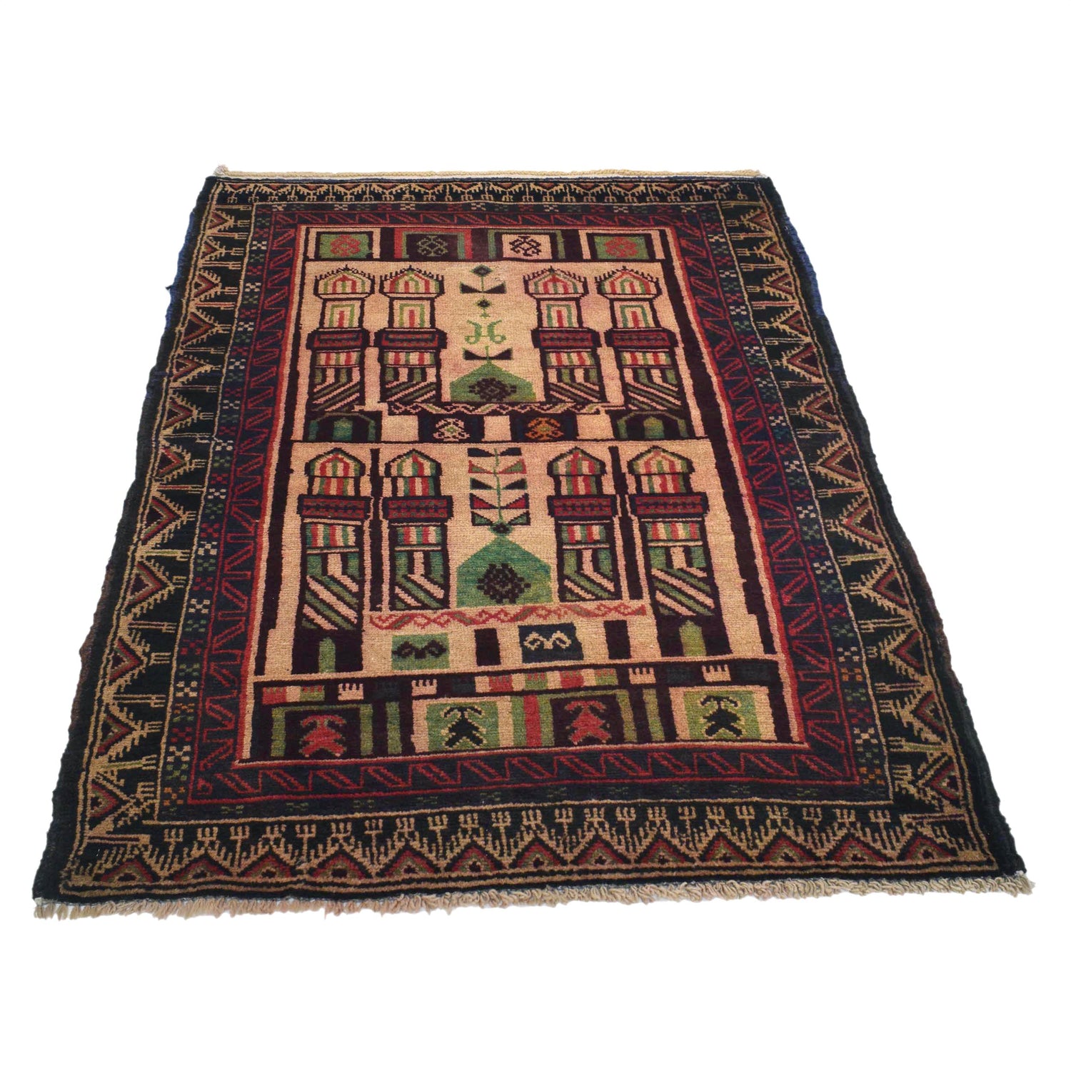 Baluchi Rug Handmade Beige Prayer Design 3x5 ft