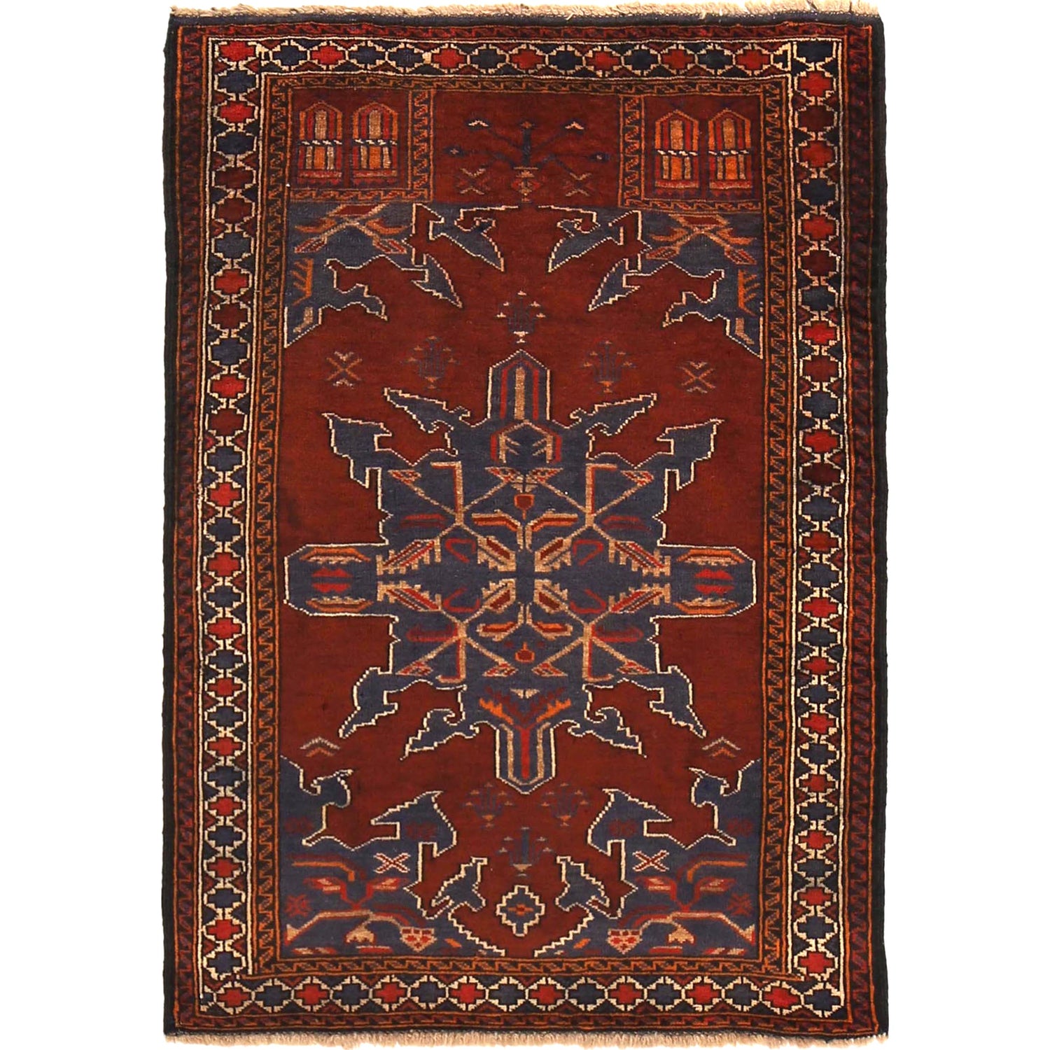 Baluchi Rug Handmade Red Prayer Design 2x4 ft