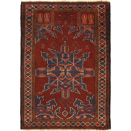 Baluchi Rug Handmade Red Prayer Design 2x4 ft