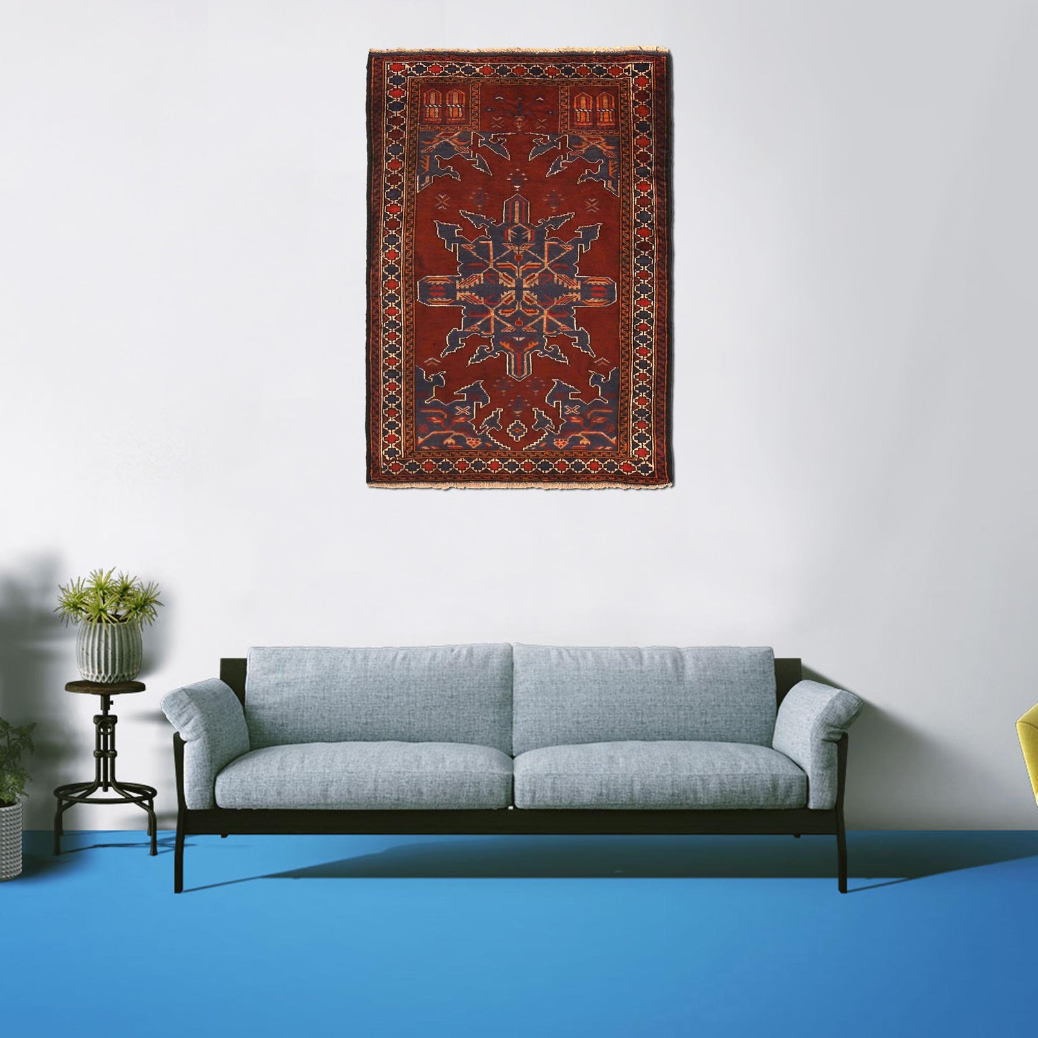 Baluchi Rug Handmade Red Prayer Design 2x4 ft