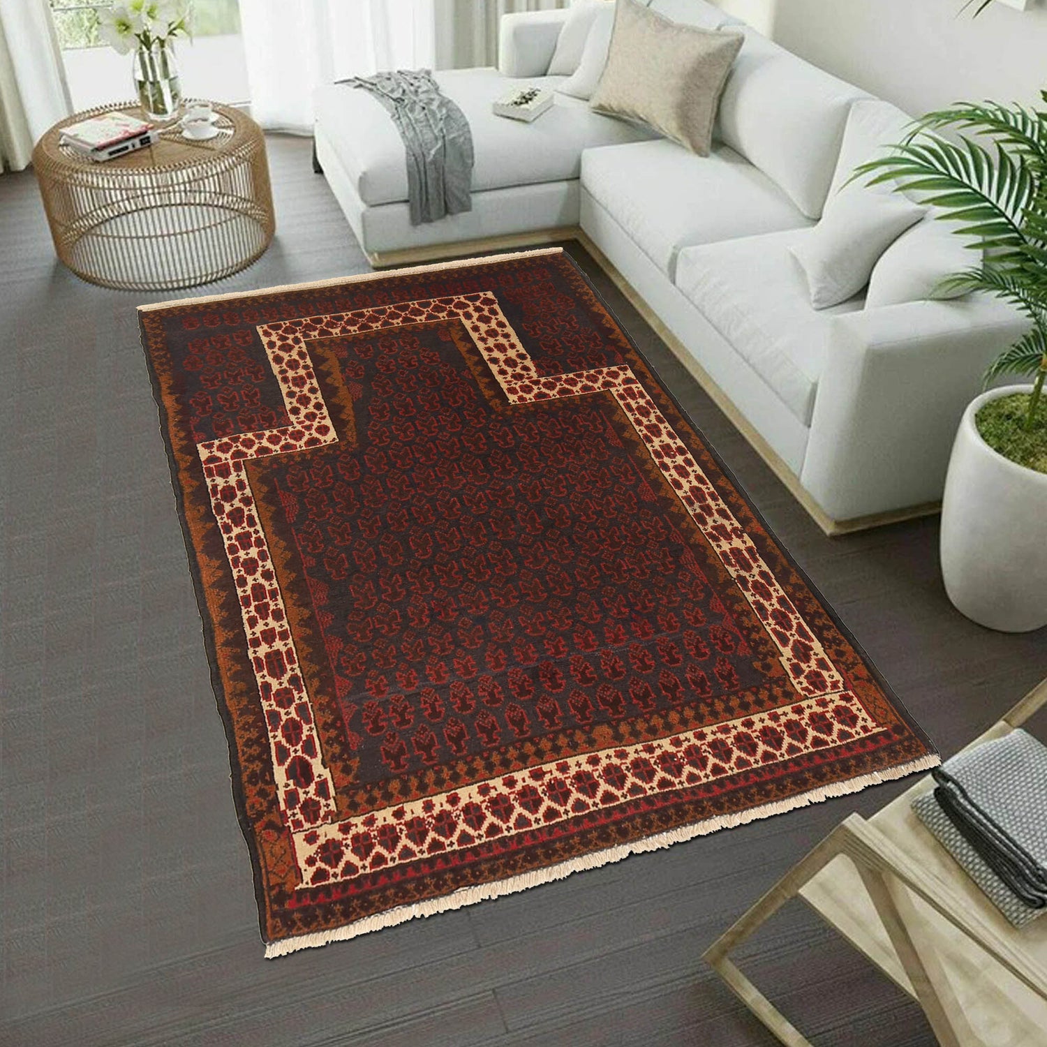 Baluchi Rug Handmade Multi Prayer Design 2x4 ft