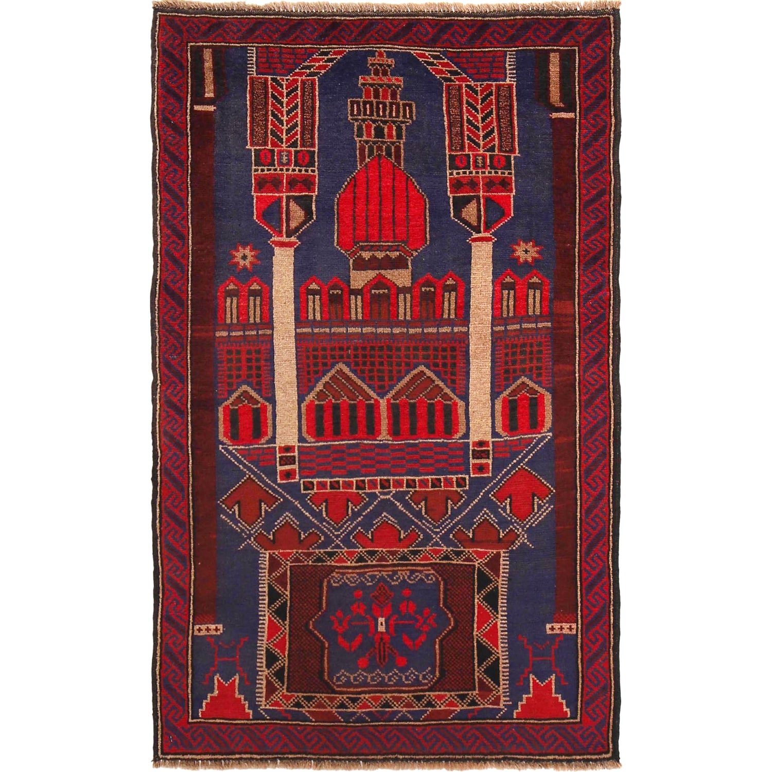 Baluchi Rug Handmade Multi Prayer Design 3x5 ft