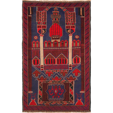 Baluchi Rug Handmade Multi Prayer Design 3x5 ft