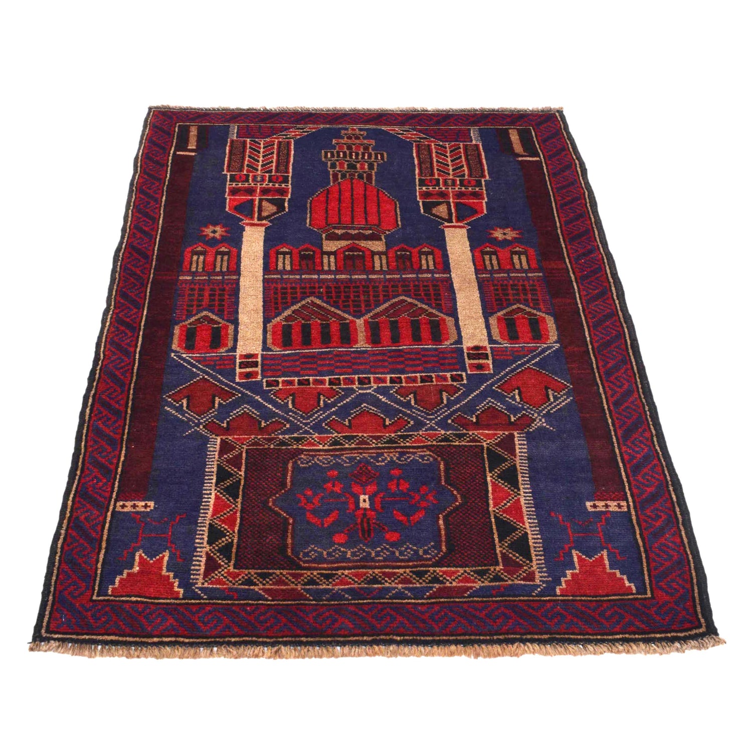 Baluchi Rug Handmade Multi Prayer Design 3x5 ft