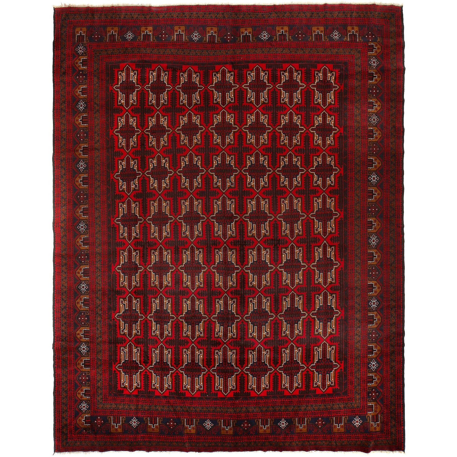 Baluchi Rug Handmade Deep Red Geometric 10x13 ft
