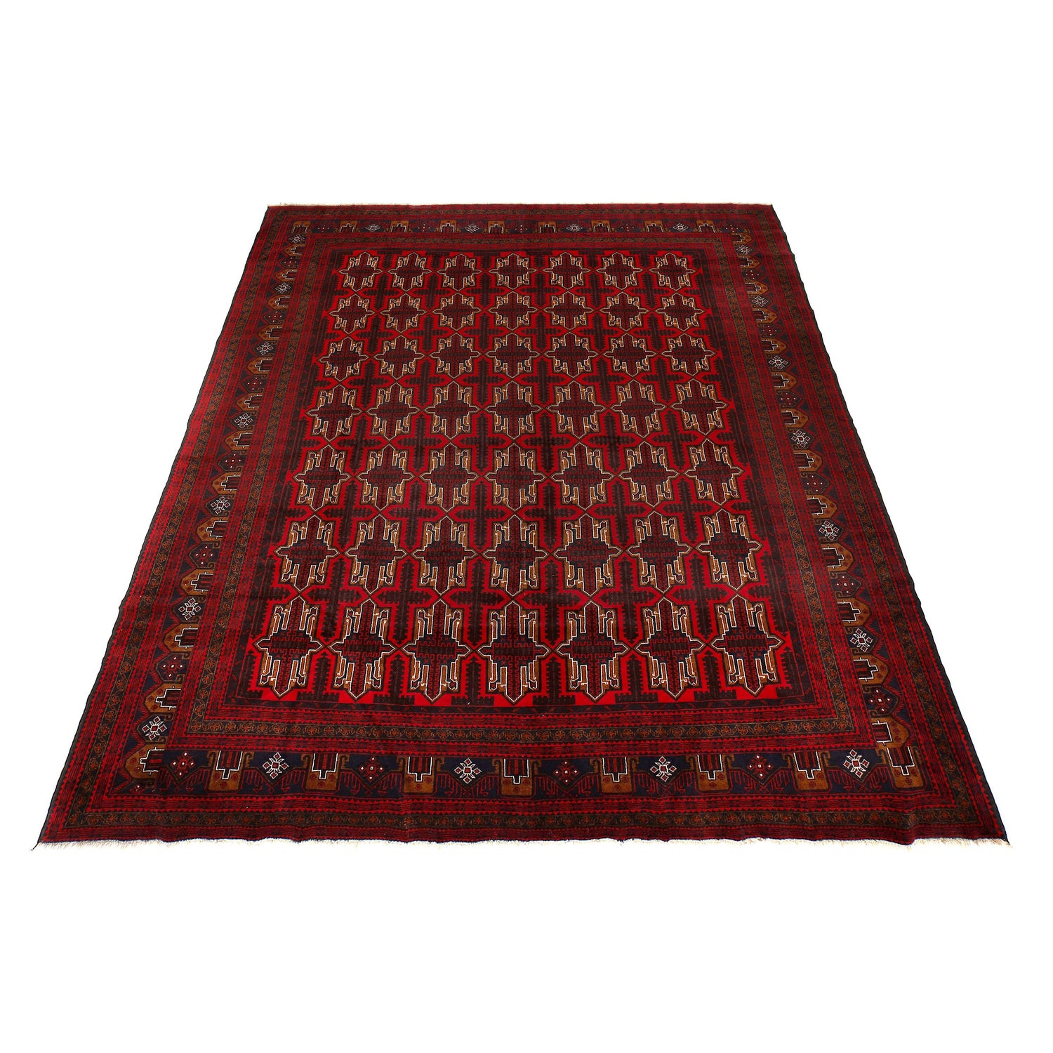 Baluchi Rug Handmade Deep Red Geometric 10x13 ft