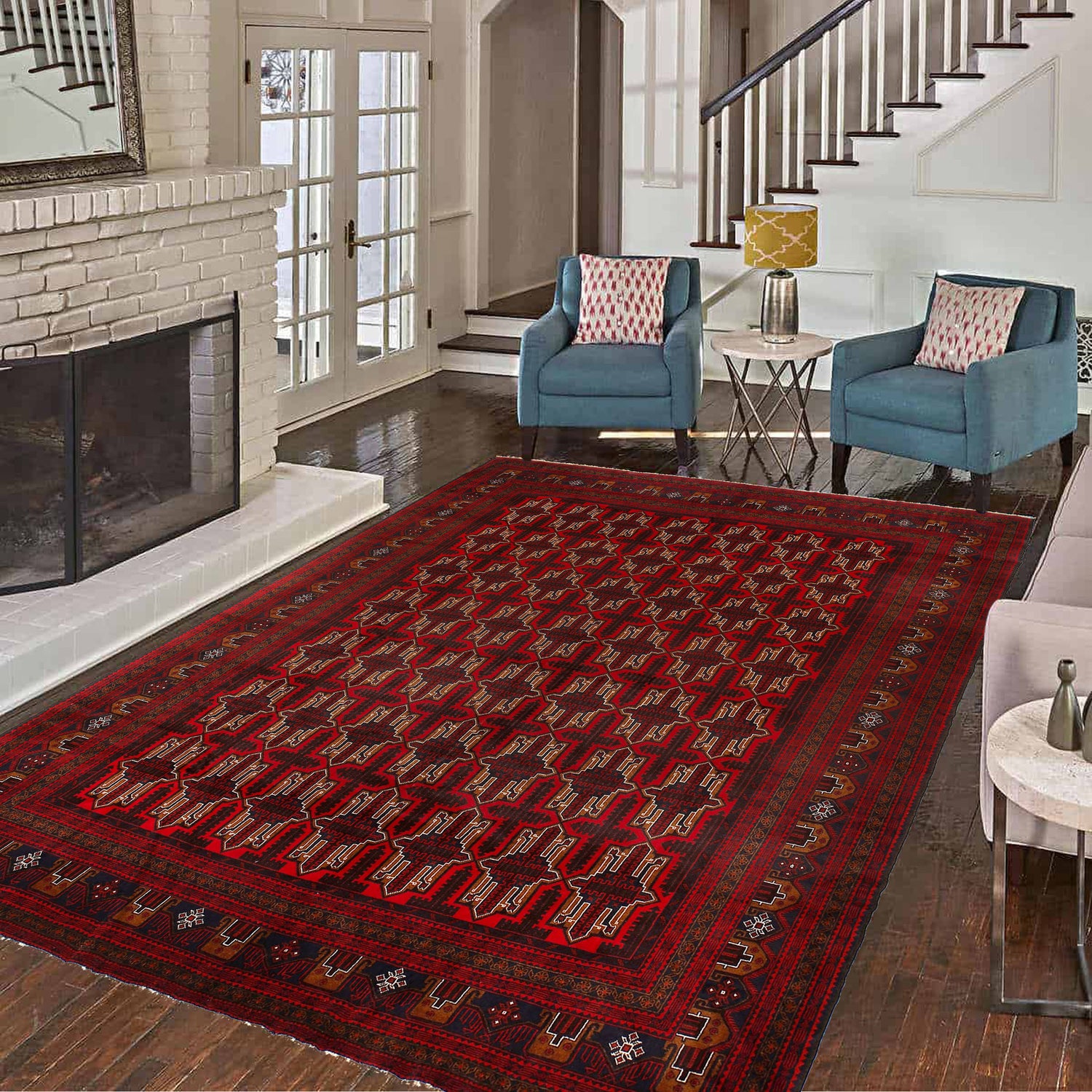 Baluchi Rug Handmade Deep Red Geometric 10x13 ft
