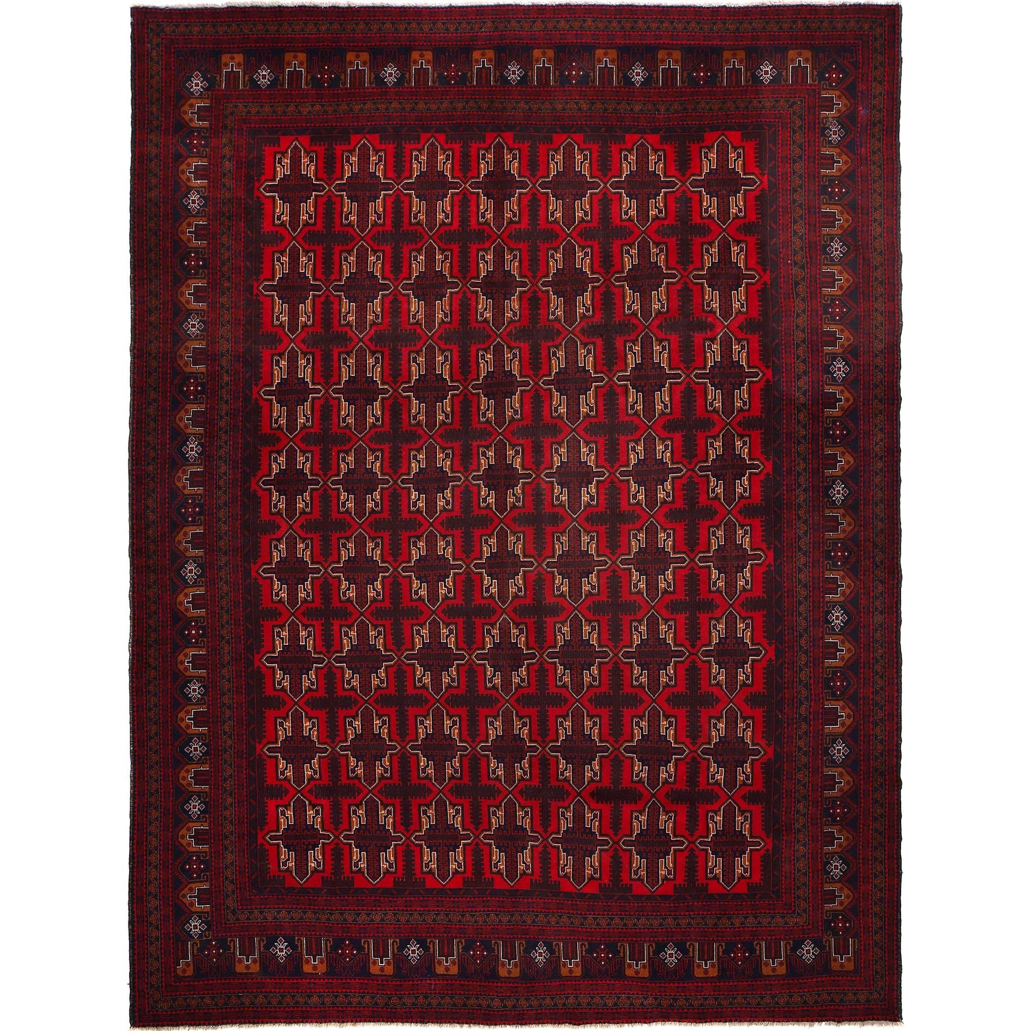 Baluchi Rug Handmade Deep Red Geometric 10x13 ft