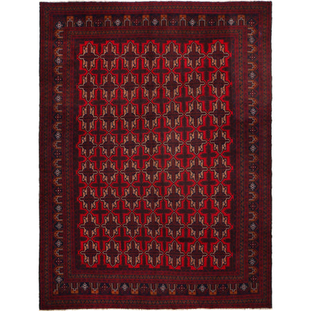 Baluchi Rug Handmade Deep Red Geometric 10x13 ft