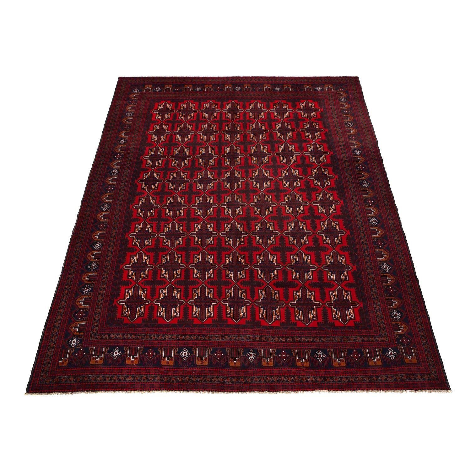 Baluchi Rug Handmade Deep Red Geometric 10x13 ft