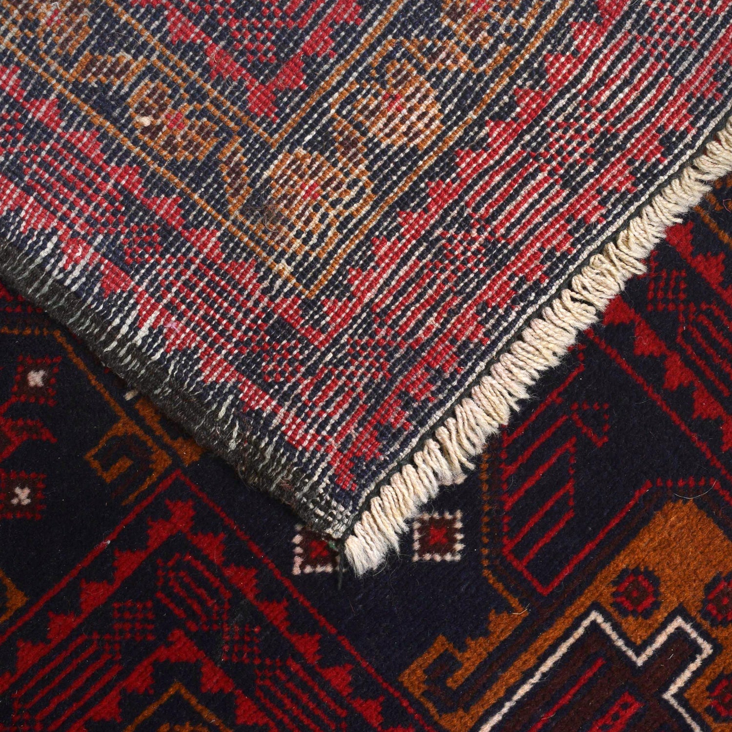 Baluchi Rug Handmade Deep Red Geometric 10x13 ft