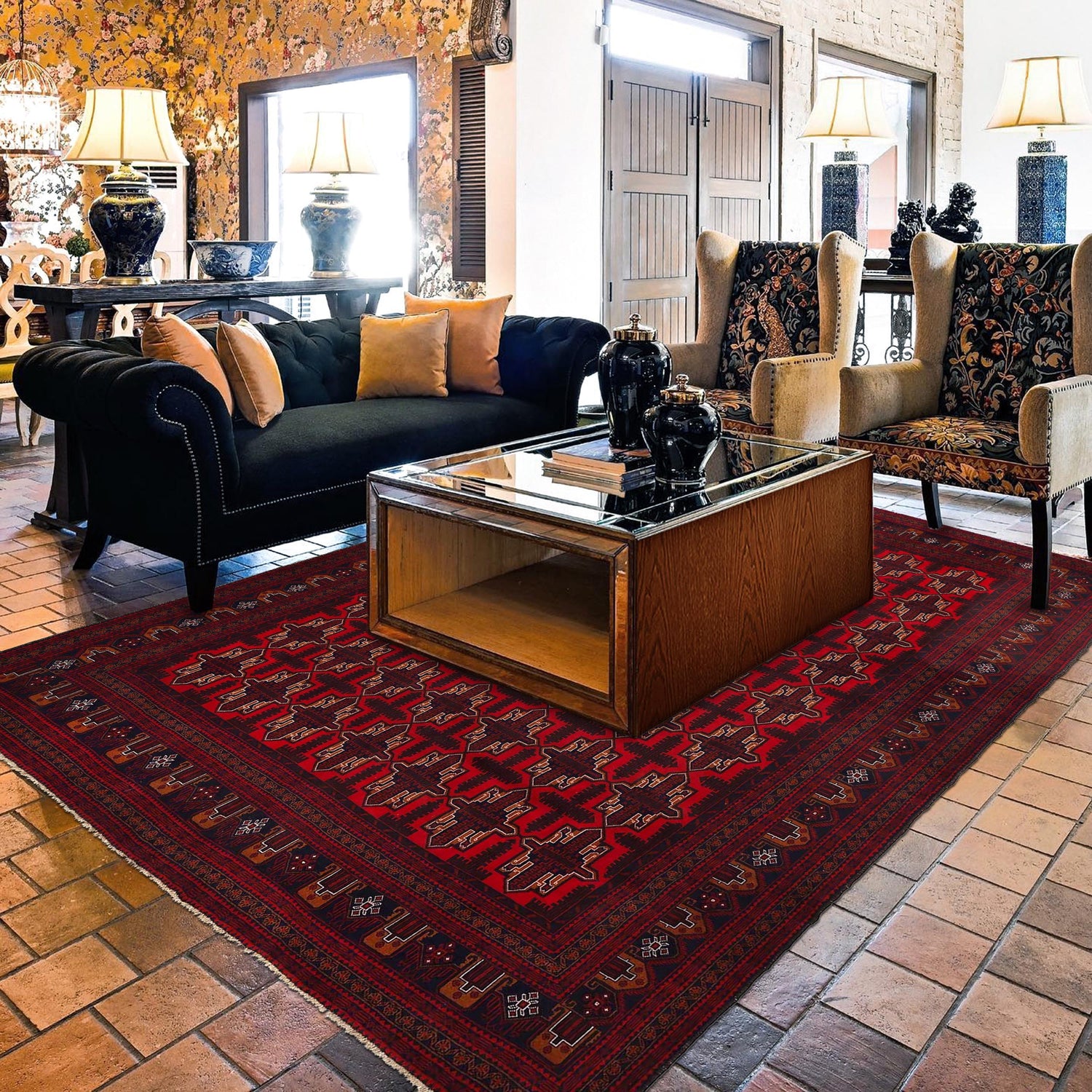 Baluchi Rug Handmade Deep Red Geometric 10x13 ft