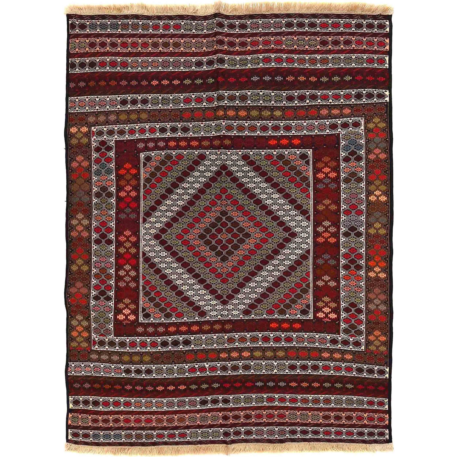 Maliki Kilim Area Rug Handmade Multi Geometric 4x6 ft