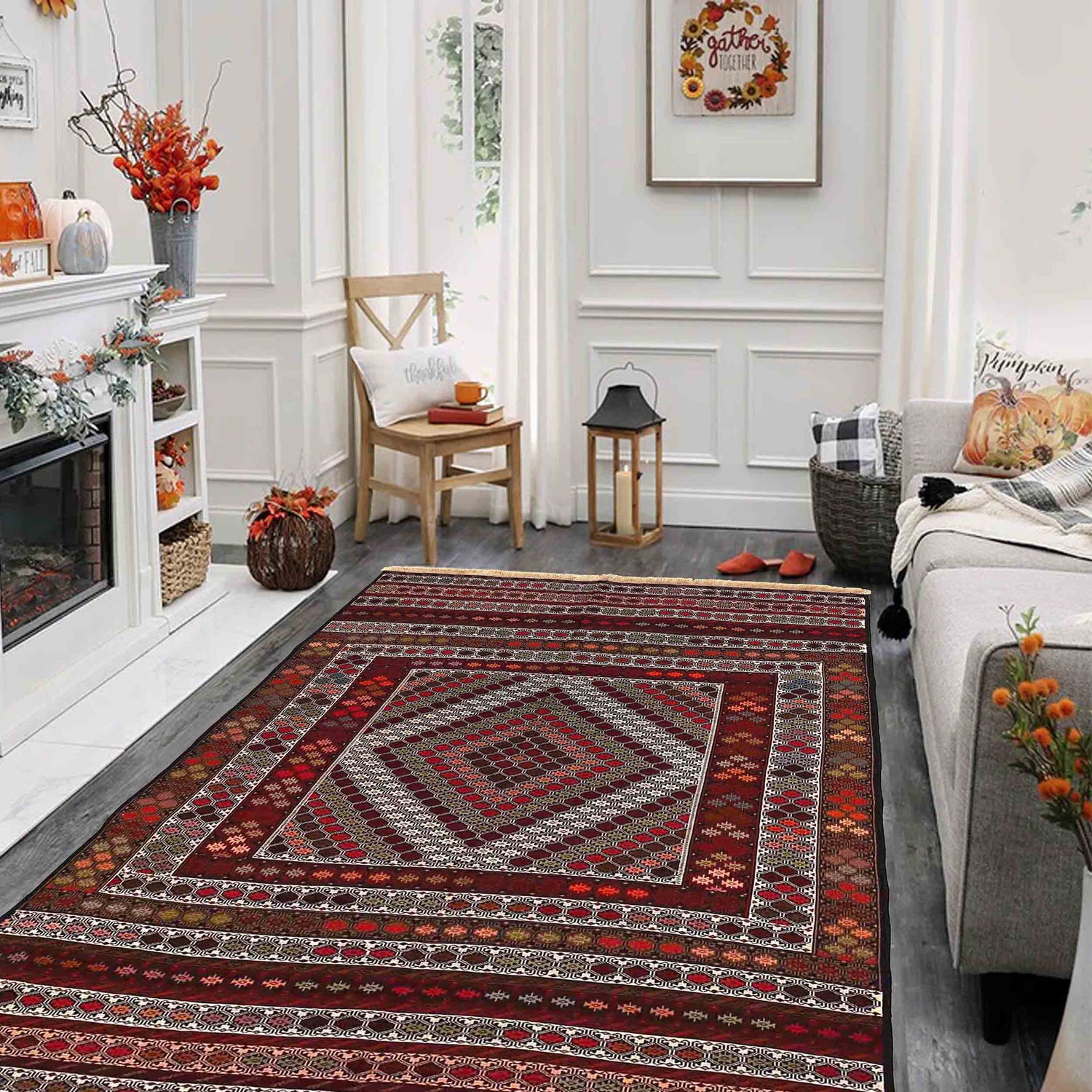 Maliki Kilim Area Rug Handmade Multi Geometric 4x6 ft