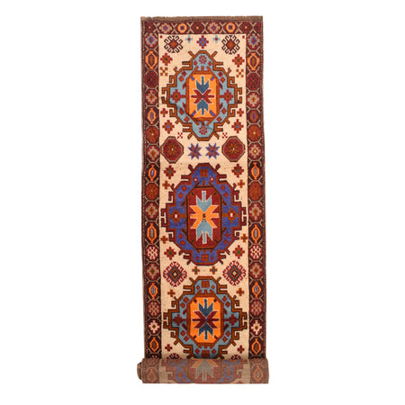 Baluchi Runner Rug Handmade Beige 13' Runner