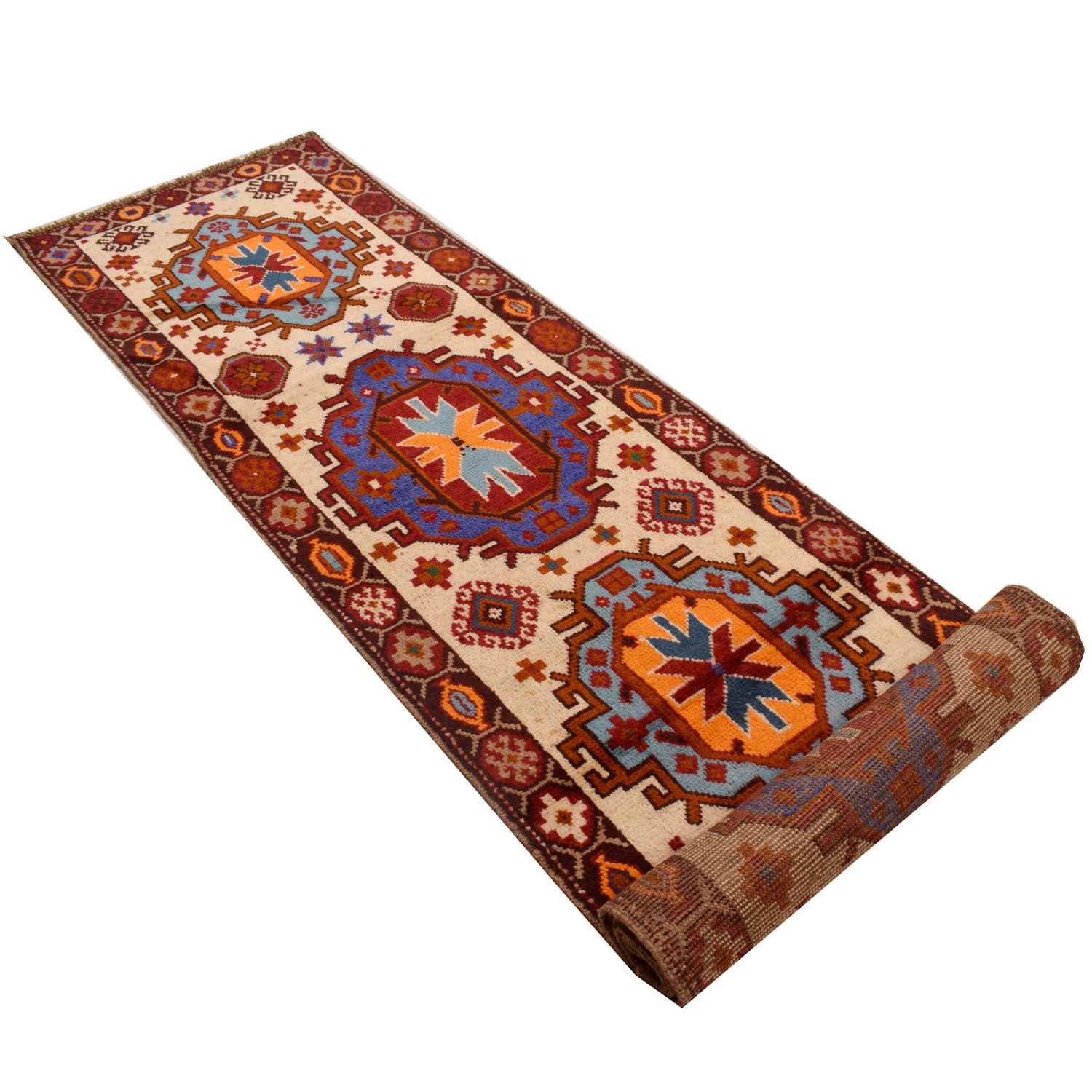 Baluchi Runner Rug Handmade Beige 13' Runner