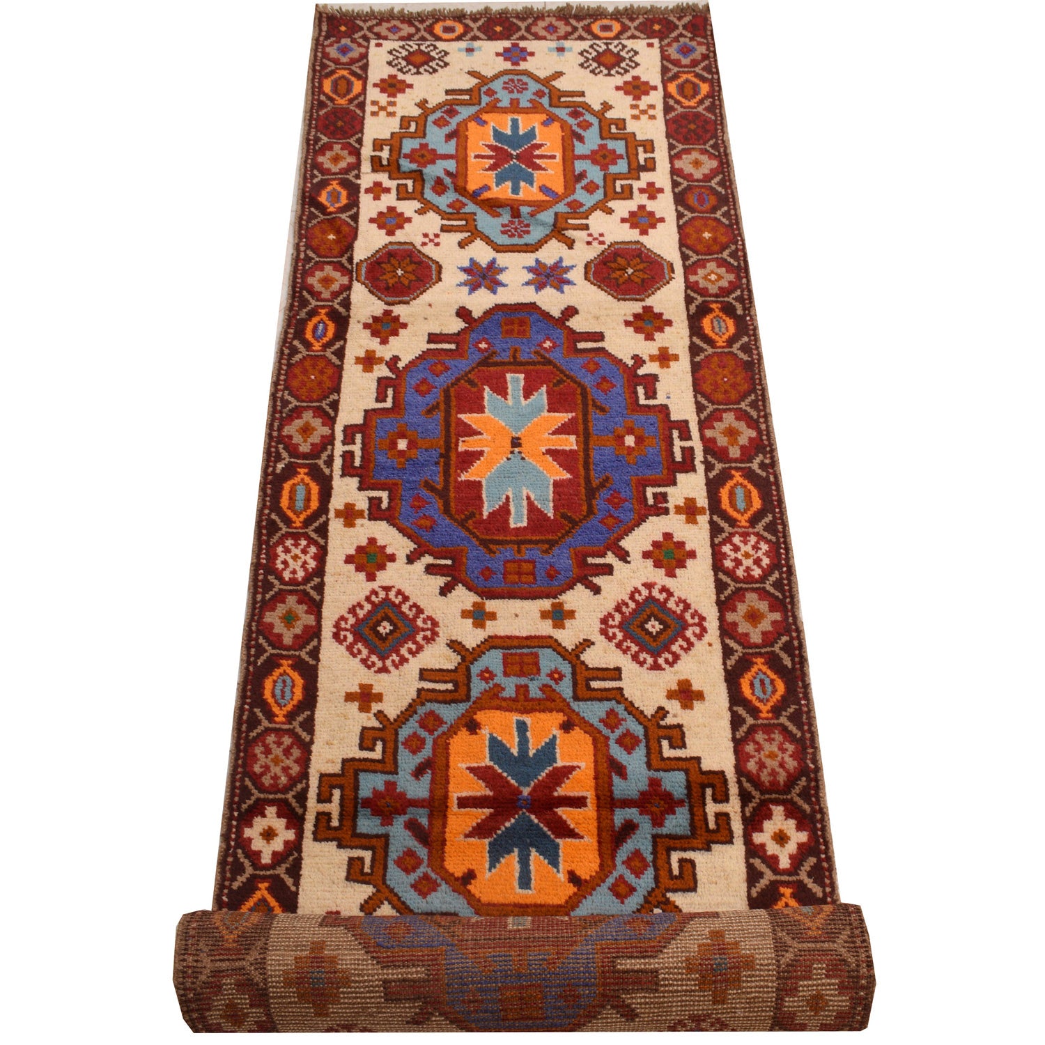 Baluchi Runner Rug Handmade Beige 13' Runner