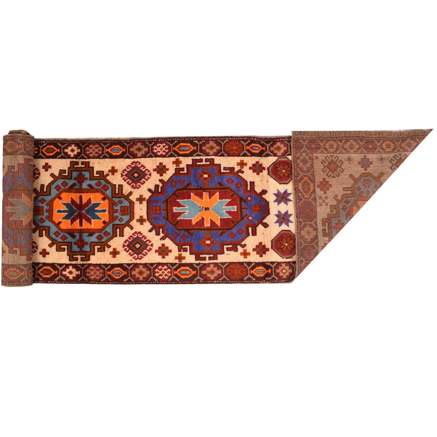 Baluchi Runner Rug Handmade Beige 13' Runner