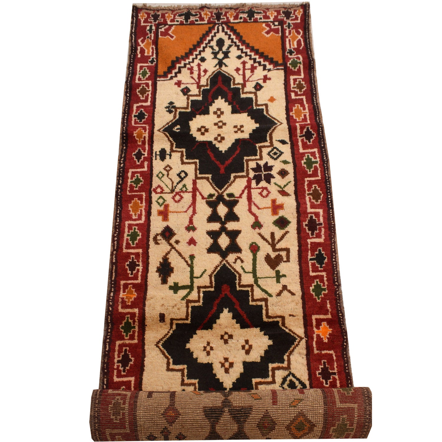 Baluchi Runner Rug Handmade Beige 13' Runner