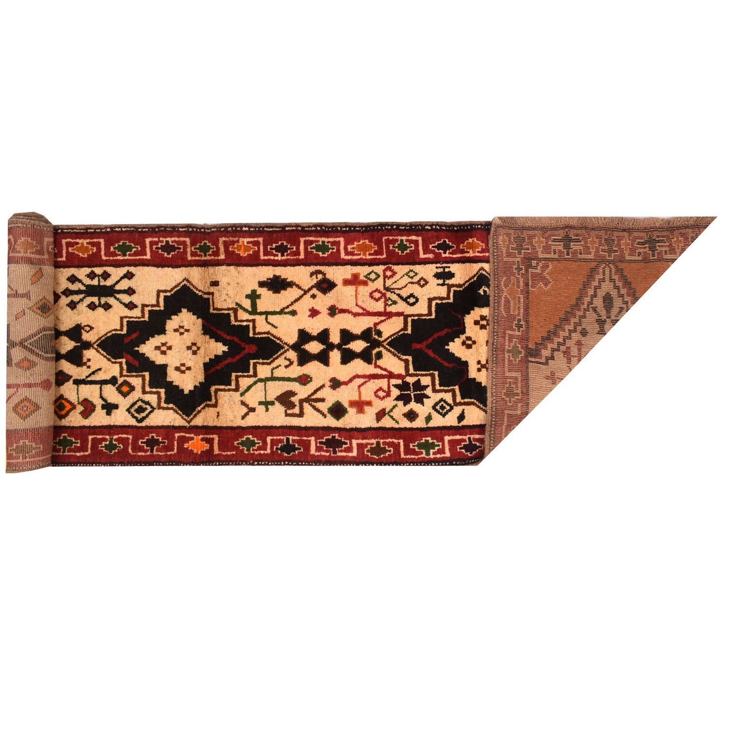 Baluchi Runner Rug Handmade Beige 13' Runner