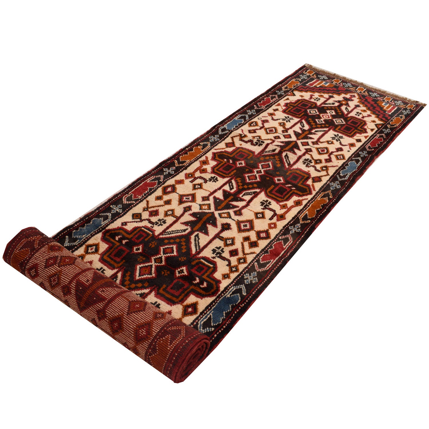 Baluchi Runner Rug Handmade Beige 12' Runner