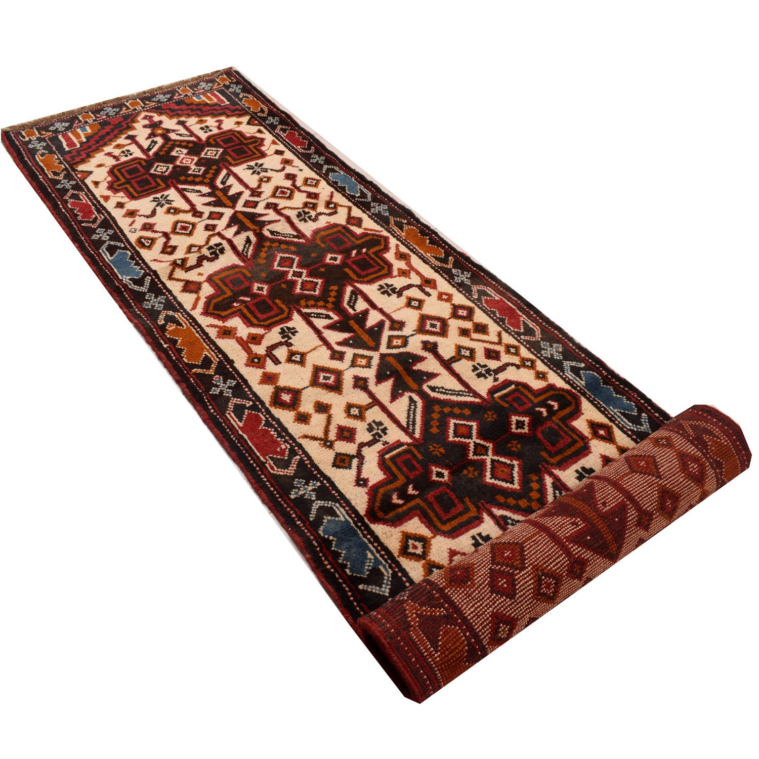 Baluchi Runner Rug Handmade Beige 12' Runner