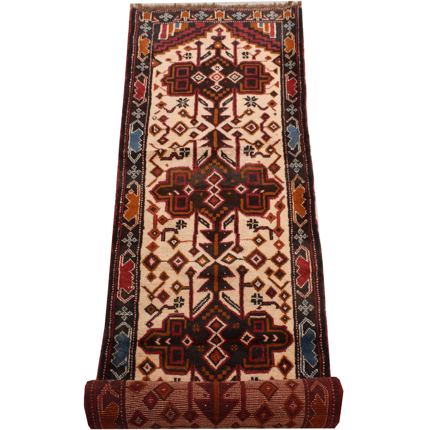 Baluchi Runner Rug Handmade Beige 12' Runner