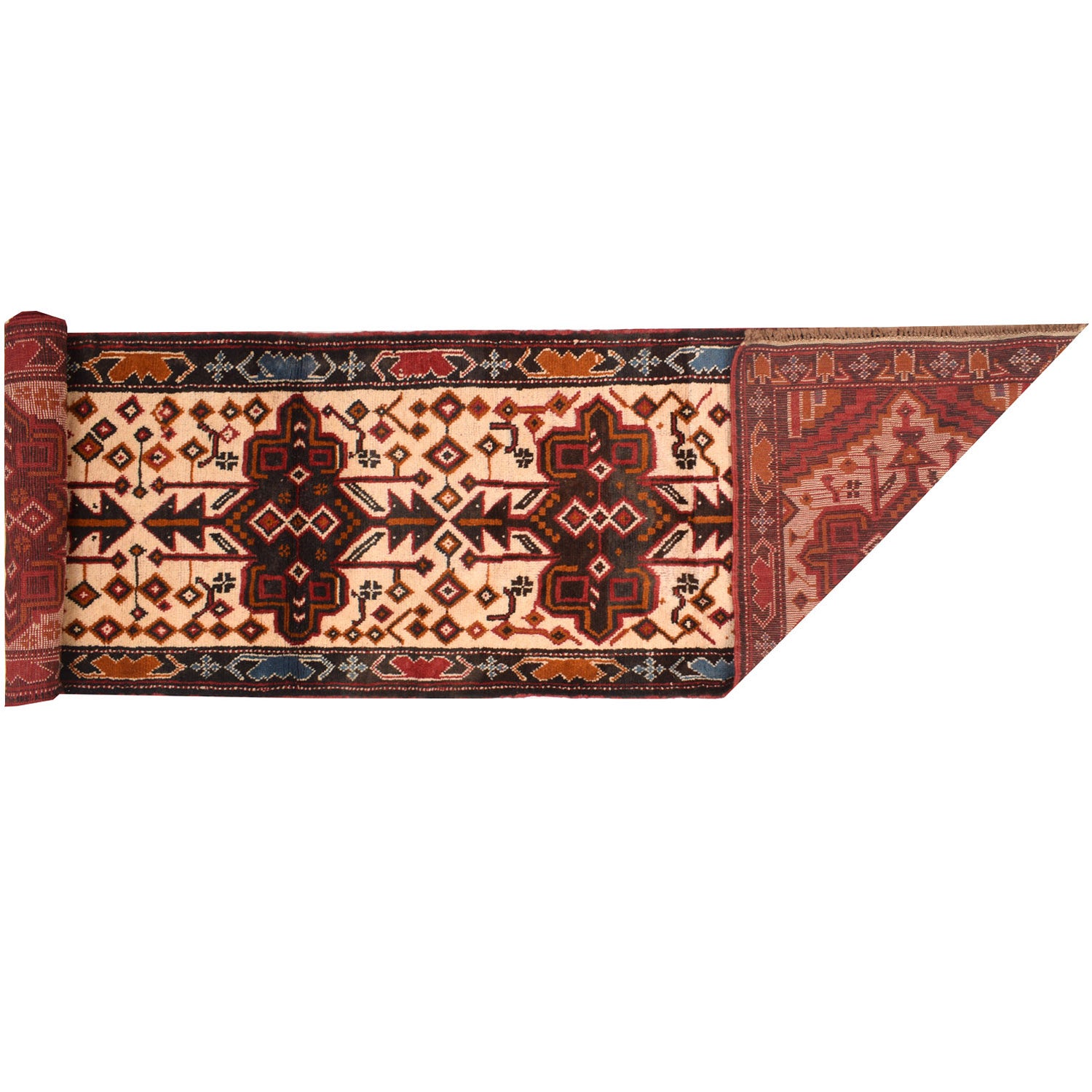 Baluchi Runner Rug Handmade Beige 12' Runner