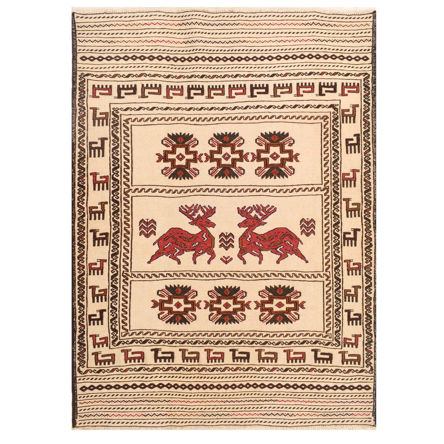 Soumak Kilim Area Rug Handmade White Pictorial 4x6 ft