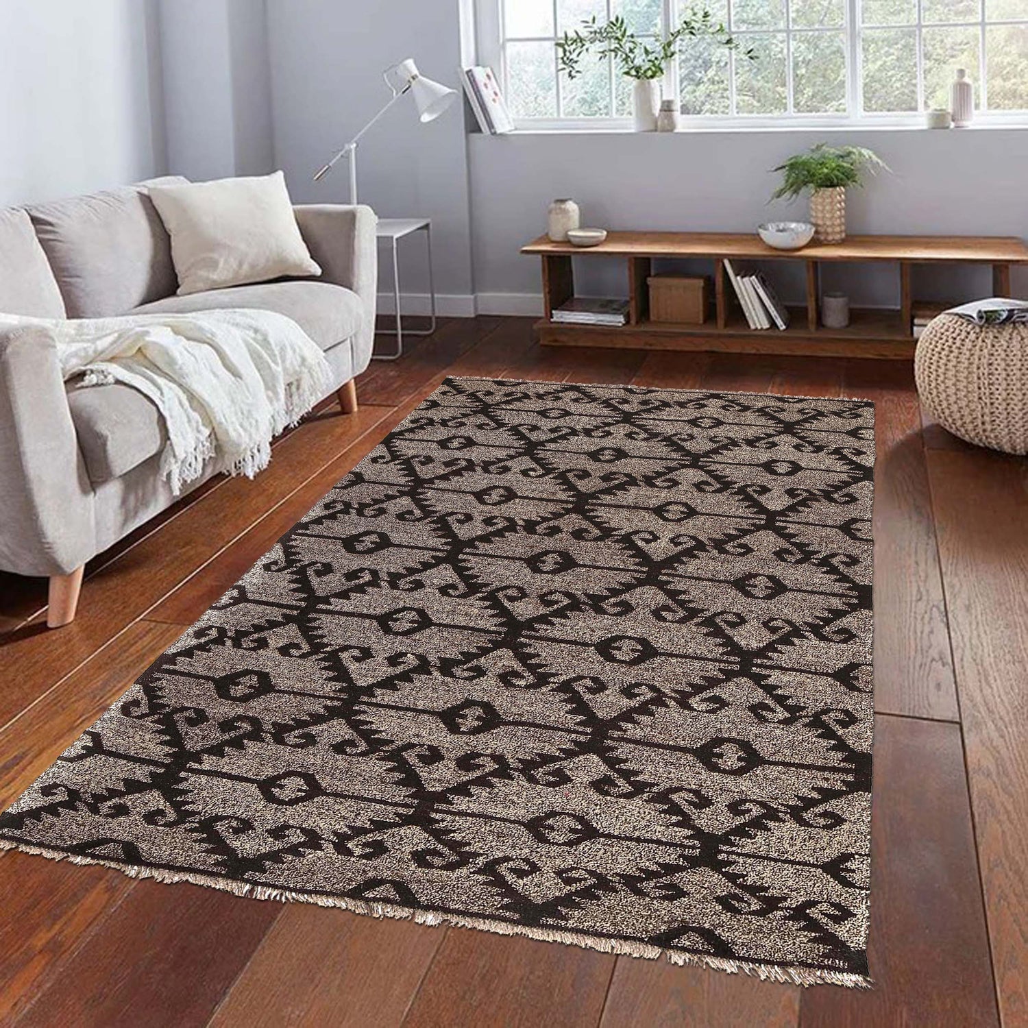 Moroccan Kilim Area Rug Handmade Multi Geometric 4x7 ft