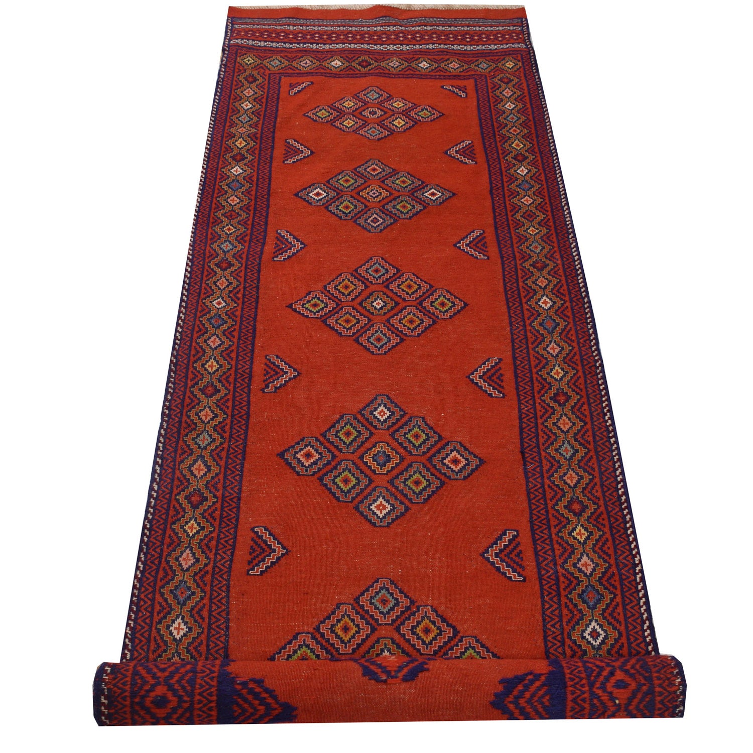 Laghari Area Rug Runner Handmade Red Geometric 10' Runner