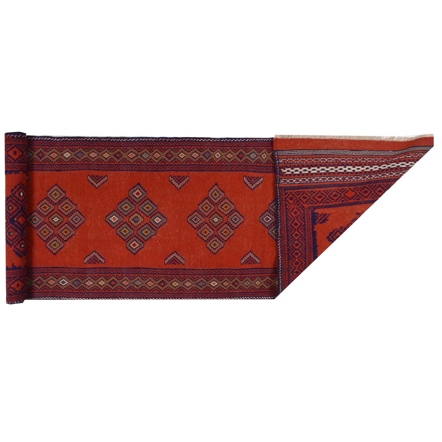Laghari Area Rug Runner Handmade Red Geometric 10' Runner