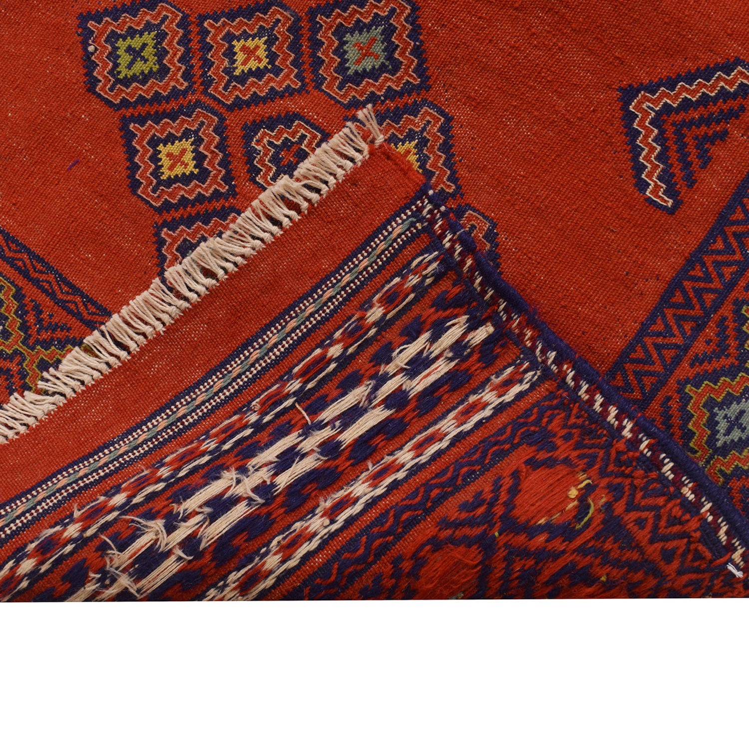 Laghari Area Rug Runner Handmade Red Geometric 10' Runner