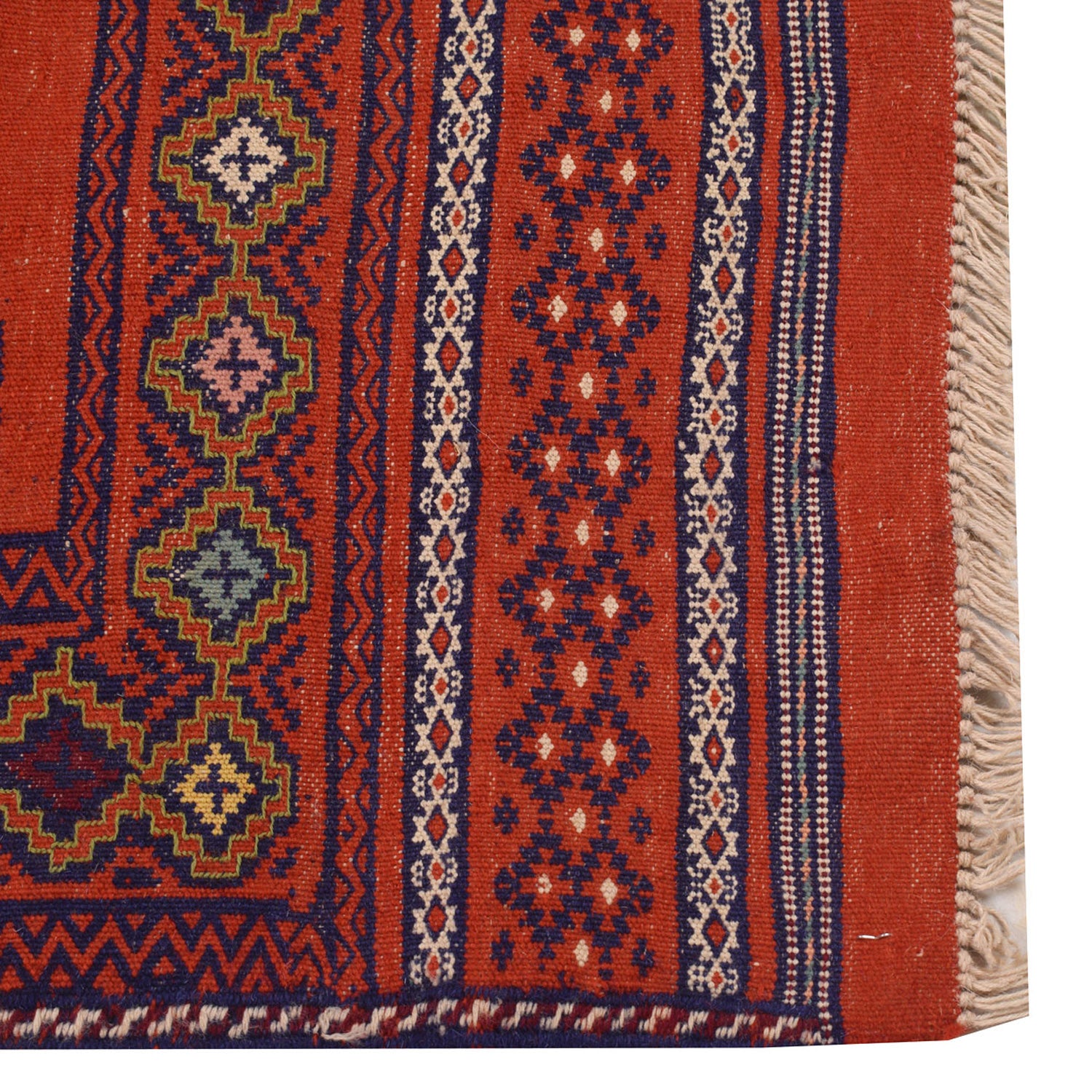 Laghari Area Rug Runner Handmade Red Geometric 10' Runner