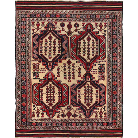 Saghari Kilim Area Rug Handmade Beige Floral 6x9 ft