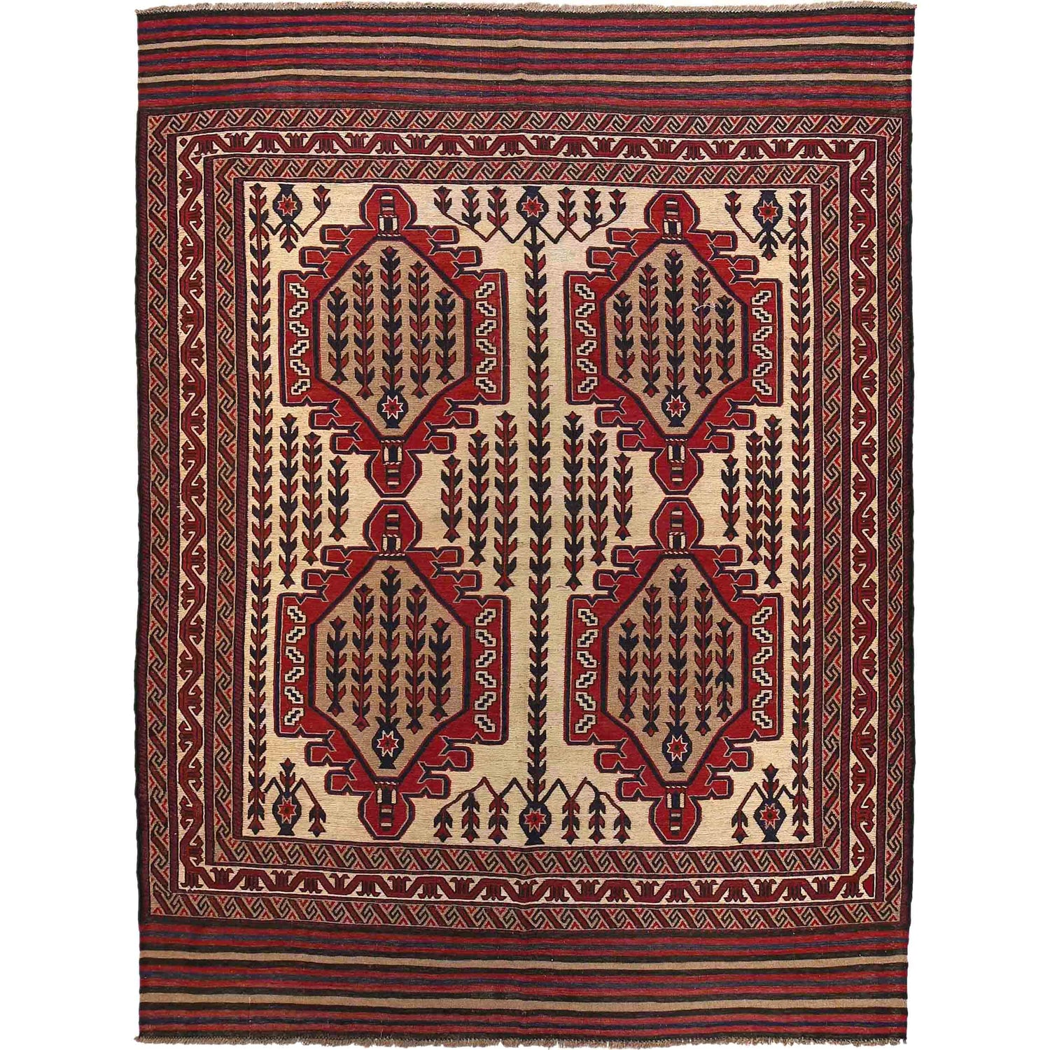 Saghari Kilim Area Rug Handmade Beige Floral 7x10 ft