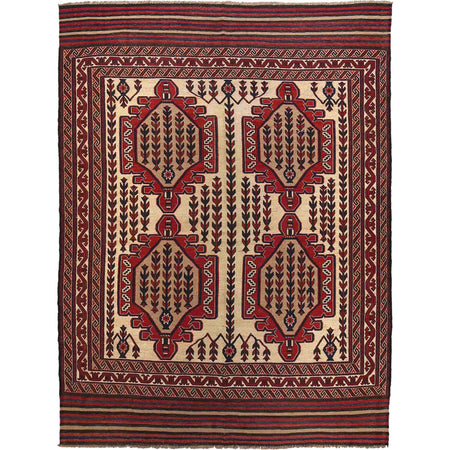 Saghari Kilim Area Rug Handmade Beige Floral 7x10 ft