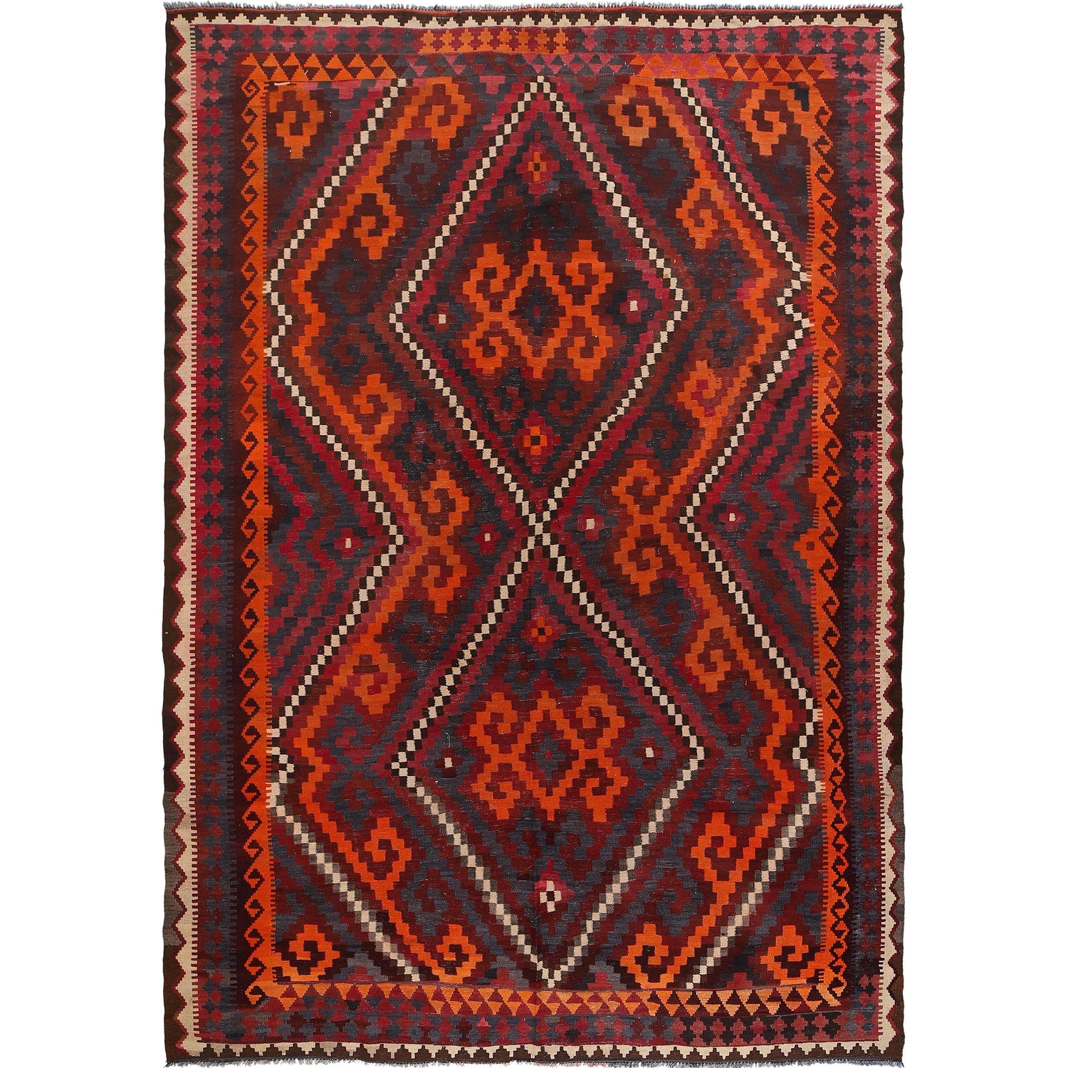 Maimana Kilim Area Rug Handmade Red Floral 9x12 ft