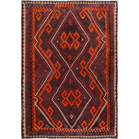 Maimana Kilim Area Rug Handmade Red Floral 9x12 ft