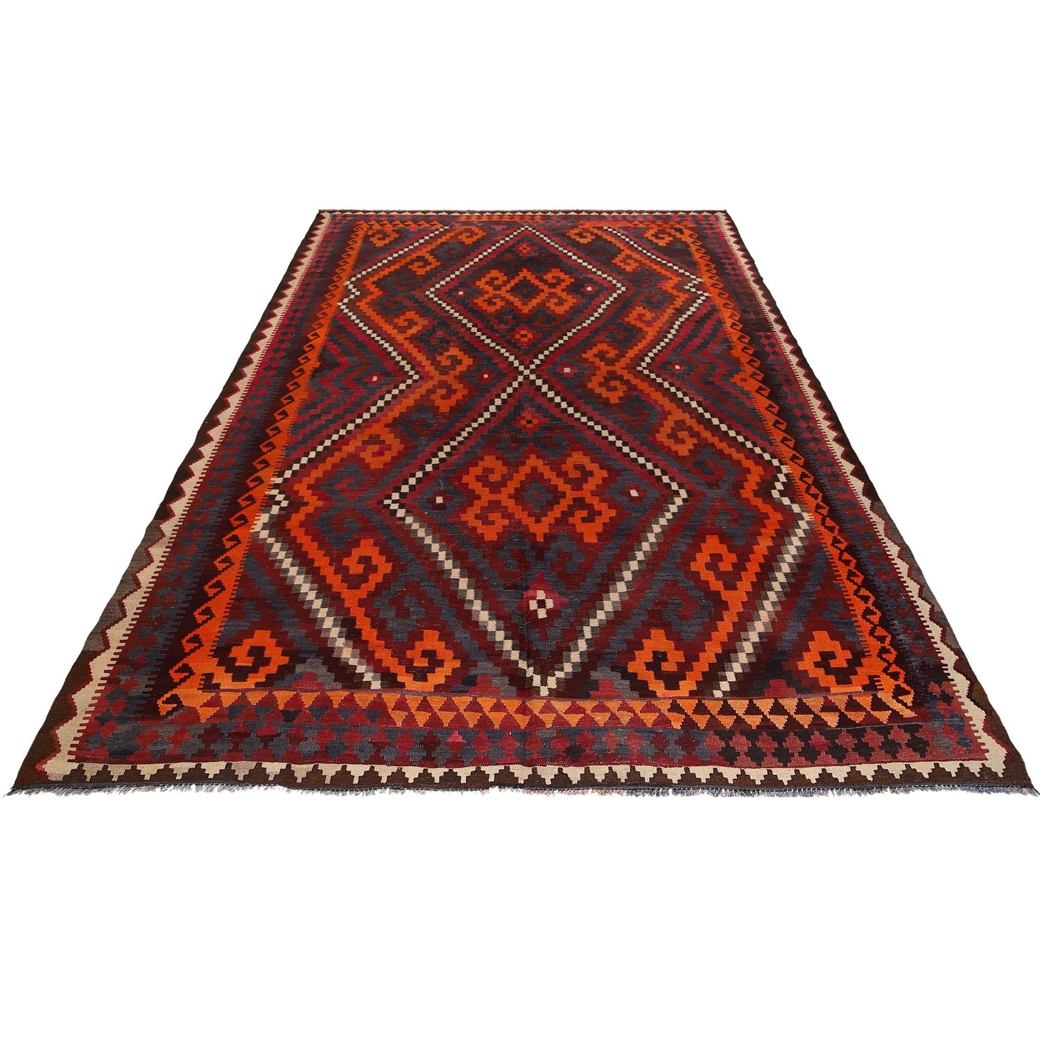 Maimana Kilim Area Rug Handmade Red Floral 9x12 ft