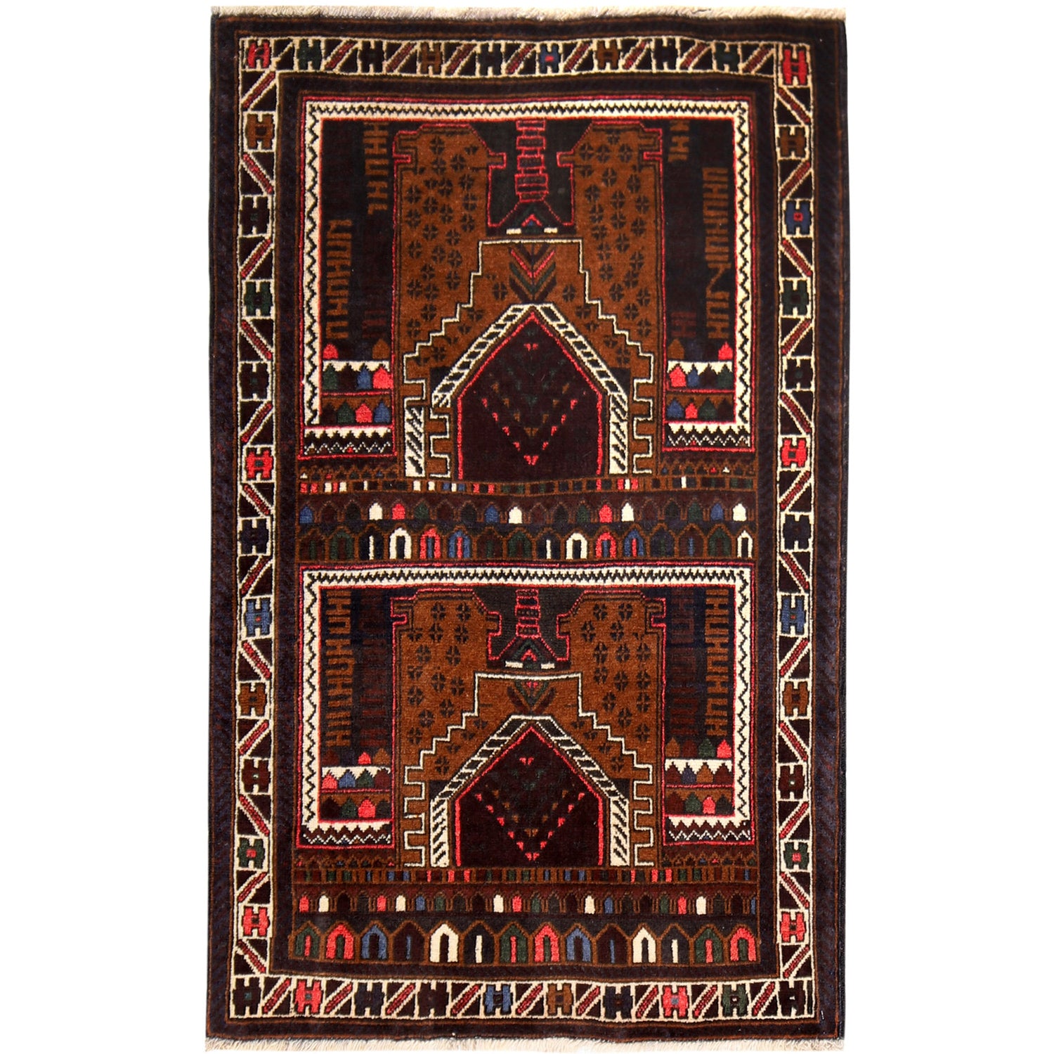 Baluchi Rug Handmade Multi Prayer Design 3x5 ft