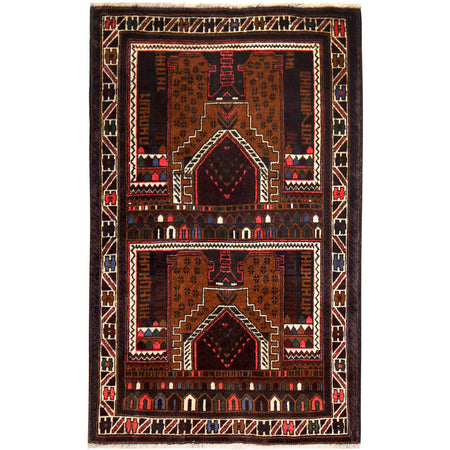 Baluchi Rug Handmade Multi Prayer Design 3x5 ft