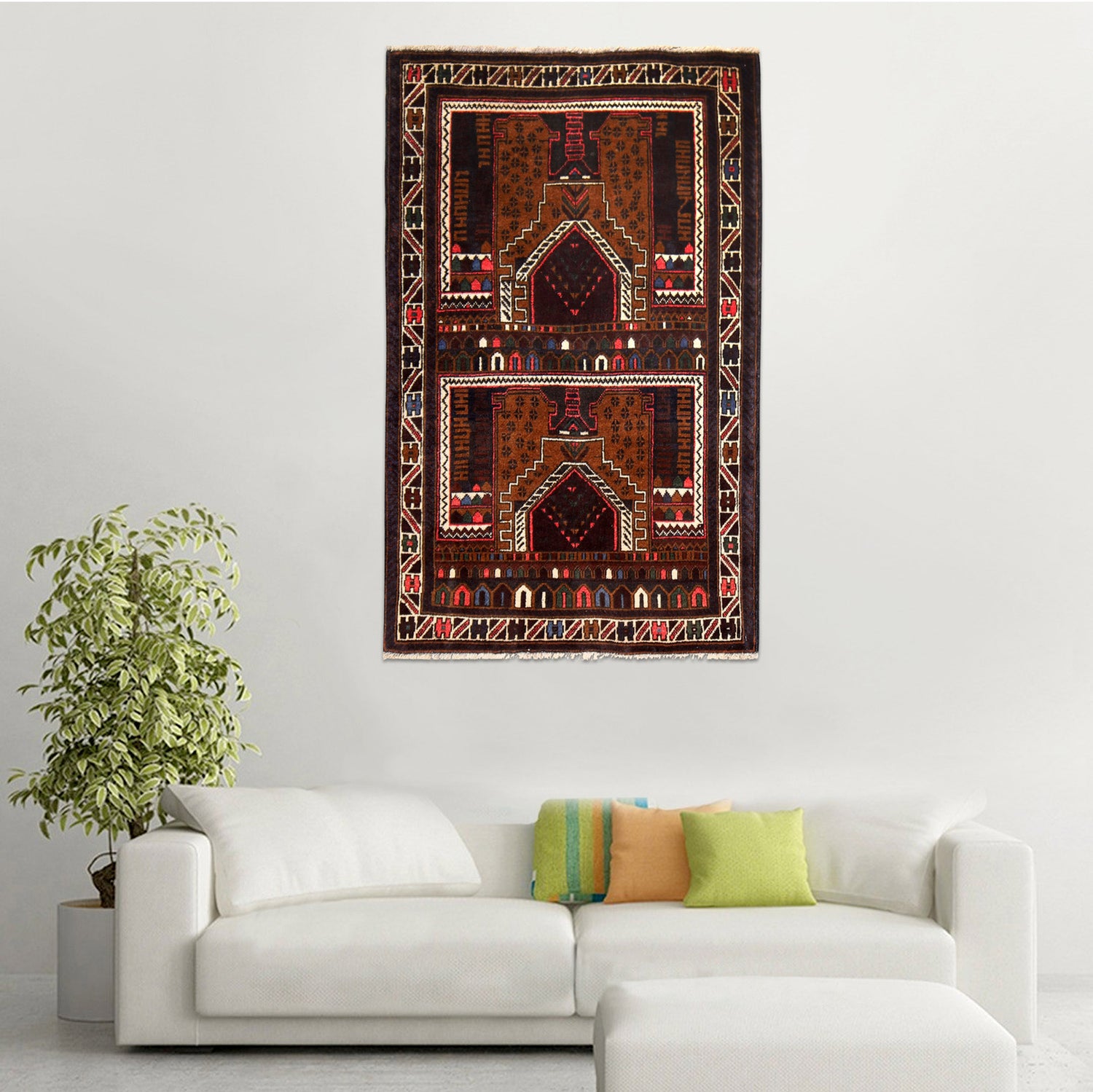 Baluchi Rug Handmade Multi Prayer Design 3x5 ft