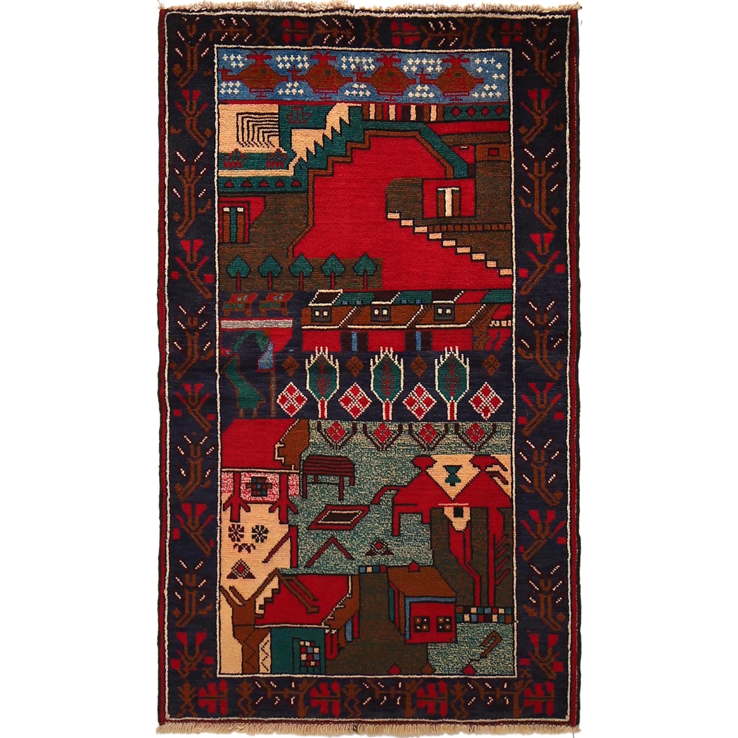 Pictorial Rug Handmade Multi Design